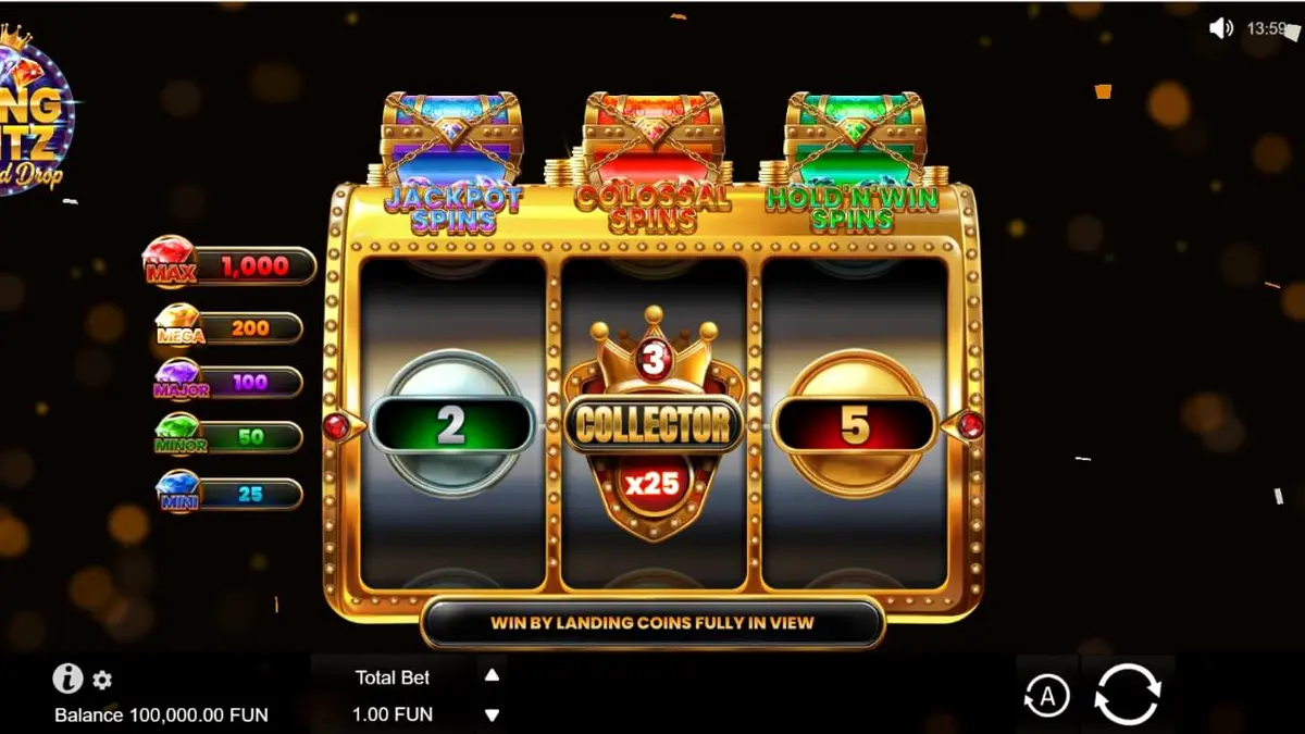 Interface luxuosa do slot Bling Blitz Diamond Drop com diamantes e símbolos dourados