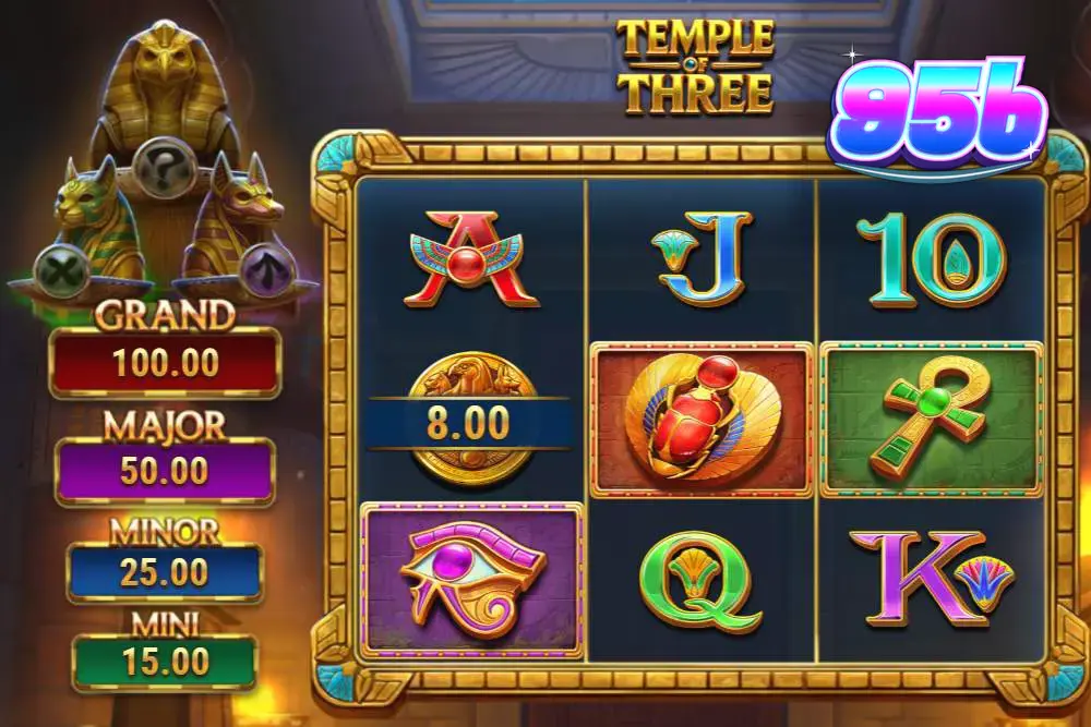 Interface do jogo Temple of Three com temática egípcia